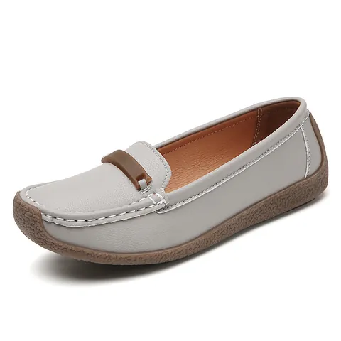 Damen Casual Kunstleder Loafer Bequeme Weiche Sohle Flache Mokassins Genähte Mutti Krankenschwester Schuhe Slip-on Schuhe