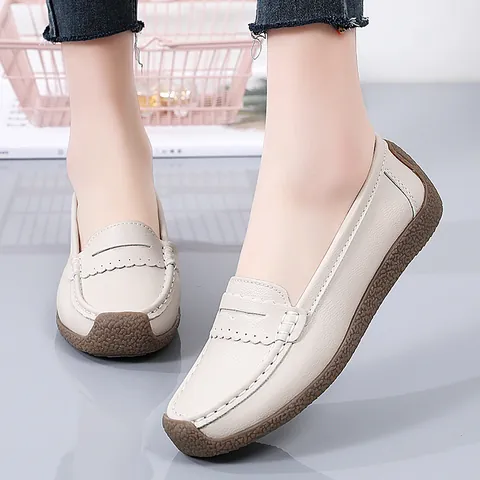 Damen Slipper Moccasins Echtleder Bequeme Pflege Schuhe Rutschfeste Rindsledersohle Lässige Flache Schuhe Für Mutter