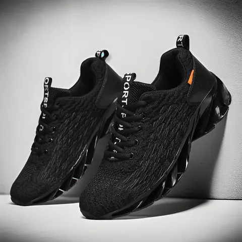 Men's Running Shoes Breathable Fly-knit Mesh Casual Fashion Blade Sole Sneakers Lightweight Sports Walking Shoes for Men