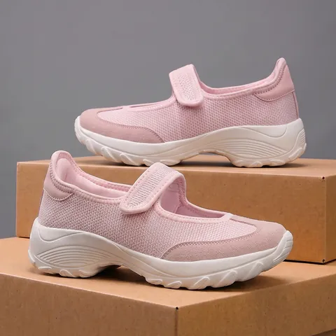 Zapatos Mary Jane Casuales de Malla para Mujer Transpirables Ligeros Cómodos con Cierre Adhesivo Zapatillas Planas Talla Grande