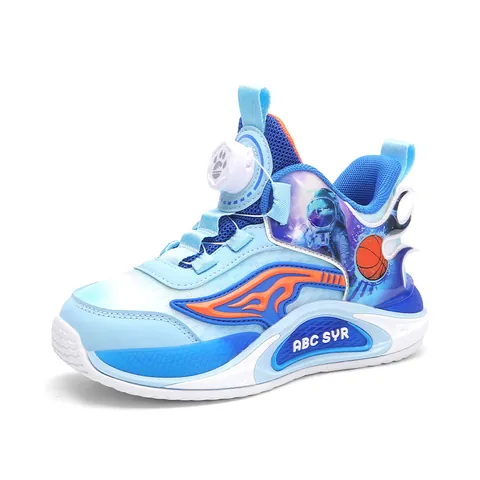 Kids Basketball Shoes For Boys Summer Breathable Double Mesh Rotating Buckle Sport Sneakers Lightweight Children Astronaut Sneakers