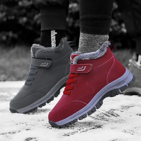 Winter Snow Boots Fleece Lined High Top Non-slip For Men Women Outdoor Casual Walking Hiking Shoes Hook and Loop Closure