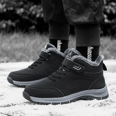 Winter Snow Boots Fleece Lined High Top Non-slip For Men Women Outdoor Casual Walking Hiking Shoes Hook and Loop Closure