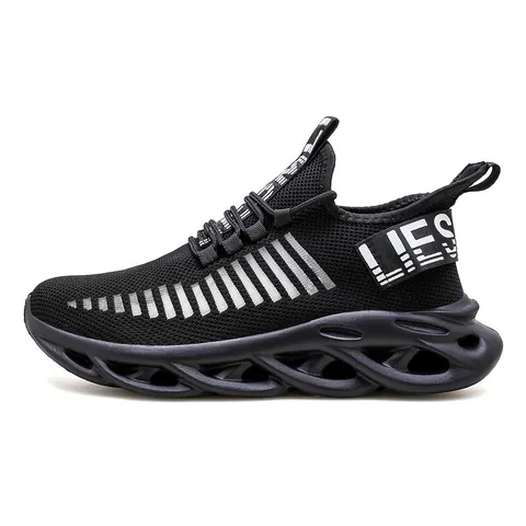 Men's Blade Running Shoes Large Size 46 Breathable Flying Woven Mesh Sneakers Lightweight Hollow Sole Casual Sport Walking Shoes