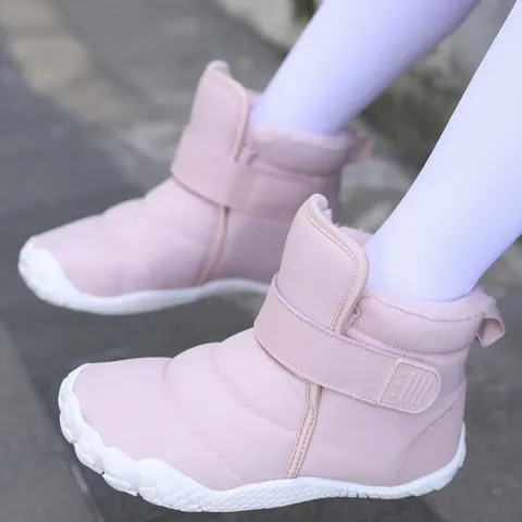 Kids Winter Snow Boots Warm Faux Fur Lined Waterproof Oxford Cloth Anti-Slip Rubber Sole Velcro Ankle Boots For Boys Girls