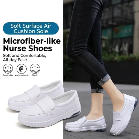 Women's Comfortable Air Cushion Nurse Shoes Microfiber Synthetic Leather Non-slip Slip-on Loafers For Hospital Work Office Casual Flats