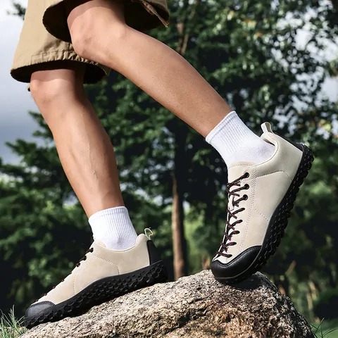 Leather Wide Toe Box Barefoot Hiking Shoes For Men Women Non-slip Wear-resistant Outdoor Trekking Sneakers Athletic Walking Shoes