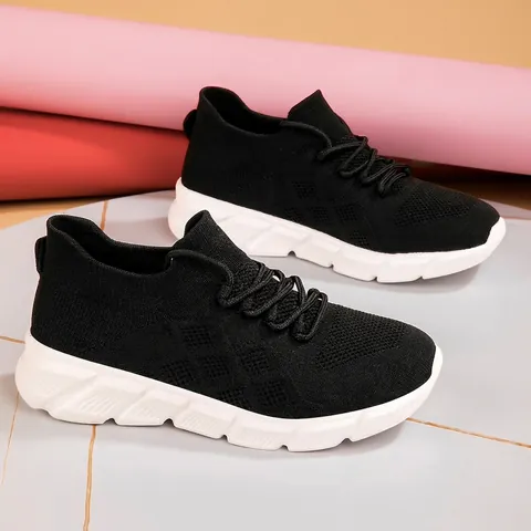 Sneakers Casual da Donna in Flyknit Traspiranti Leggere Suola Spessa Scarpe a Calzino Basse Stringate per Camminare Donna