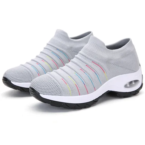 Sneakers a Calzino in Mesh Traspirante da Donna Cuscino d'Aria Suola Spessa Aumento di Altezza Casual Senza Lacci Scarpe da Danza Jazz