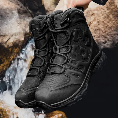 Men's Waterproof Tactical Hiking Boots Mid-Top Combat Desert Boots For Outdoor Trekking Training Camping Wear-Resistant Tactical Gear