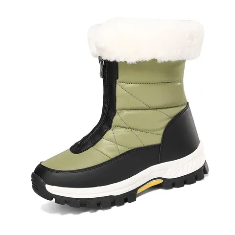 Dames Winter Sneeuwlaarzen Waterdicht Warm Kunstbontvoering Outdoor Antislip Mode Korte Laarzen Voorrits Halfhoge Schoenen