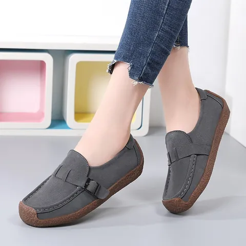 Mocassini Piatti in Camoscio da Donna Scarpe Casual Senza Lacci Con Fibbia Antiscivolo Mocassini Comodi Quotidiani per Donna