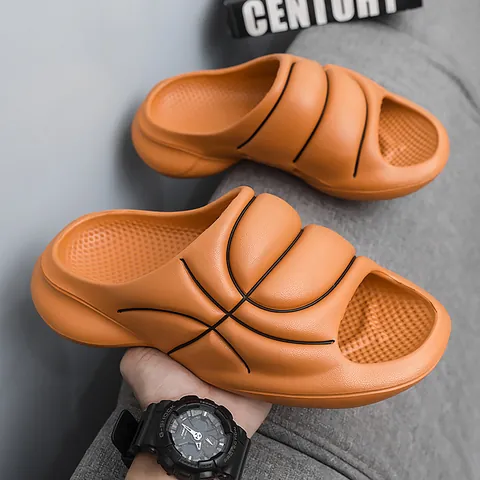Men Thick Sole Basketball Texture EVA Slides Non-slip Cloud Feeling Sandals For Outdoor Summer Beach Height Increasing Fashion Flip Flops