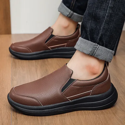 Men's Casual Leather Shoes Large Size Slip-On Loafers Waterproof Non-Slip Chef Work Shoes Microfiber Business Flat Footwear