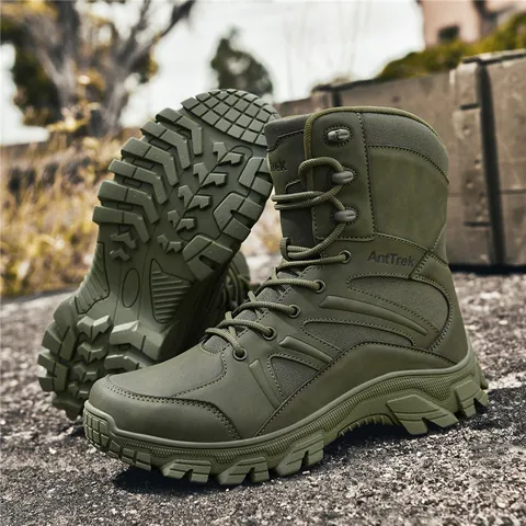 AntTrek Tactical Boots Men Outdoor Hiking Shoes Desert Combat Boots Breathable Anti-Slip High Top Military Training Shoes