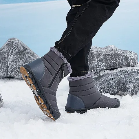 Stivali da Neve Impermeabili Outdoor Unisex Invernali Caldi Foderati in Peluche Con Cerniera Laterale Suola in Gomma Antiscivolo