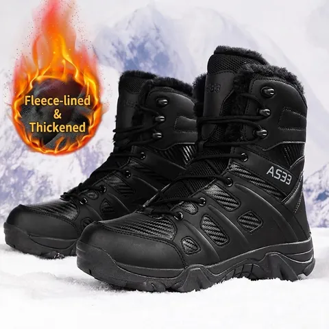 Stivali da Esterno Invernali da Uomo High-Top Foderati in Pile Caldi Scarpe da Trekking Tattiche Antiscivolo