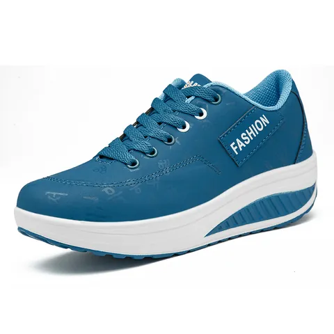 Women's Thick Sole Rocker Shoes Height Increasing 5cm Platform Sneakers Casual Fashion Lace Up PU Leather Sport Shoes