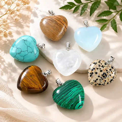 Natural Crystal Heart Pendant Multi Material Semi Precious Stone DIY Necklace Accessories Amethyst Rose Quartz Obsidian Pendant