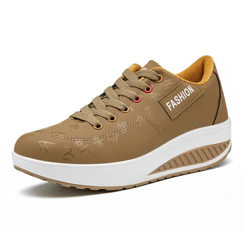 Women's Thick Sole Rocker Shoes Height Increasing 5cm Platform Sneakers Casual Fashion Lace Up PU Leather Sport Shoes