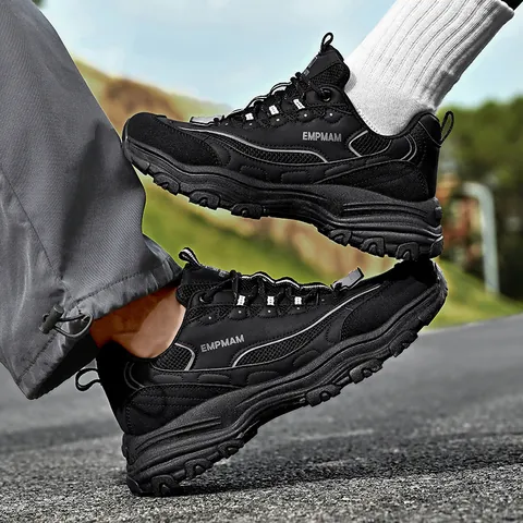Zapatos de Senderismo Hombre Retro Bloques de Color Casual Cordones Malla Cuero Sintético Zapatillas Daddy Shoes 966