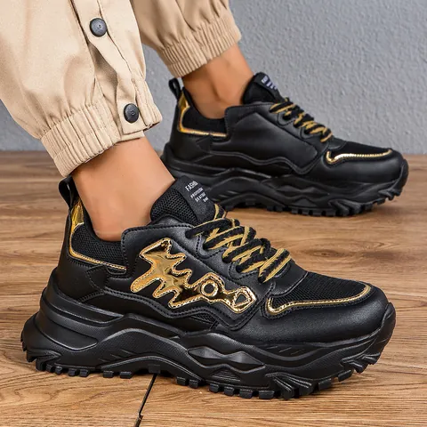 Sneakers Chunky da Uomo Moda Traspirante Suola Spessa Scarpe da Corsa a Spina di Pesce in Pelle Sintetica Tessuto Scarpe Sportive Casual