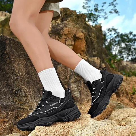Zapatos de Senderismo Hombre Retro Bloques de Color Casual Cordones Malla Cuero Sintético Zapatillas Daddy Shoes 966