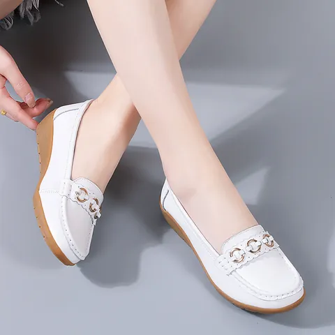 Damen Komfort Keilabsatz Loafers Spaltleder Durchbrochene Fahr Schuhe Casual Slip On Mokassins Große Größe 44 Für Schwangere Frauen