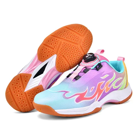 Kids Badminton Shoes Rotary Buckle Professional Indoor Court Sneakers Flame Pattern Non-Slip Training Shoes for Boys Girls
