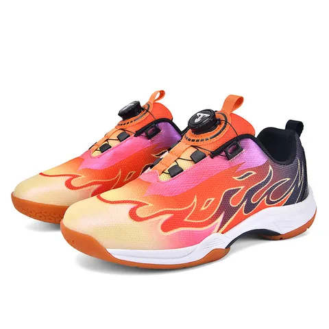 Kids Badminton Shoes Rotary Buckle Professional Indoor Court Sneakers Flame Pattern Non-Slip Training Shoes for Boys Girls