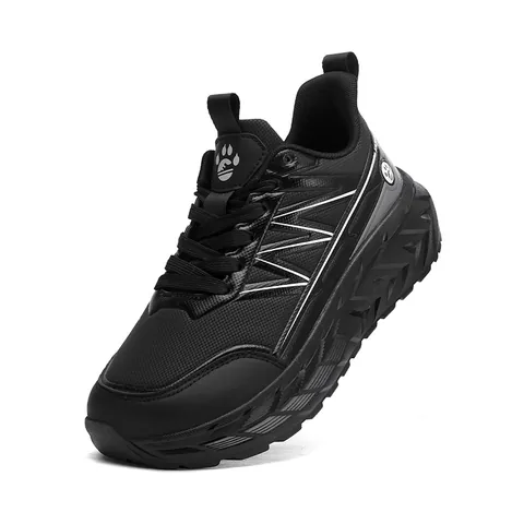 Herren Casual Sicherheitsschuhe Kunstleder Mesh Leicht Atmungsaktiv Rutschfest Durchstichsicher Arbeitsschuhe Plateau Flache Sneaker