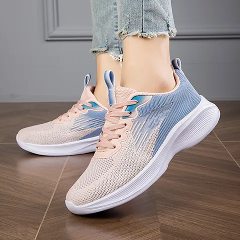 Sneaker da Donna in Tessuto Fly-knit Traspirante Scarpe Sportive Leggere Stringate Scarpe da Corsa Casual Calzature da Camminata Confortevoli