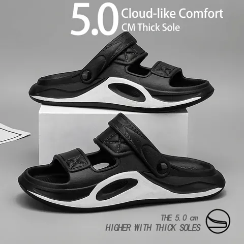 Men Casual Sports Slippers Dual Use Sandals EVA Soft Sole Thick Platform Non Slip Home Summer Outdoor Wear Slides Shoes