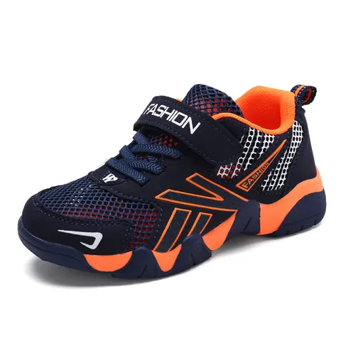 Kids Boys Sneakers Breathable Mesh Running Shoes Casual School Sports Shoes With Velcro Straps Non-Slip Soft Sole Sneakers