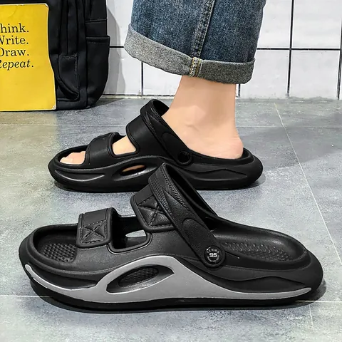 Men Casual Sports Slippers Dual Use Sandals EVA Soft Sole Thick Platform Non Slip Home Summer Outdoor Wear Slides Shoes