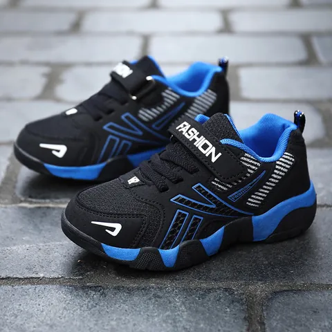 Kids Boys Sneakers Breathable Mesh Running Shoes Casual School Sports Shoes With Velcro Straps Non-Slip Soft Sole Sneakers