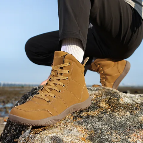 Minimalistische Barfußschuhe Aus Mikrofaserleder Für Damen Und Herren Breite Zehenbox High-Top-Wanderschuhe Rutschfeste Outdoor-Trail-Walking-Sneaker Bequeme Freizeitschuhe