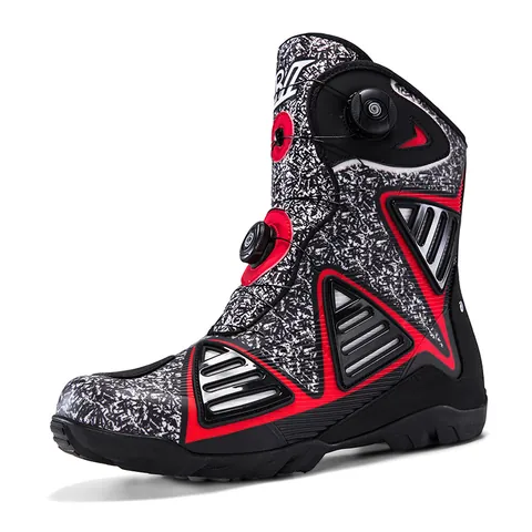 Botas de Motocicleta Profesionales Unisex Zapatos de Carreras de Caña Alta Protección de Dial Dual Botas Antideslizantes
