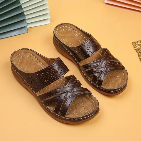 Women's Wedge Sandals Hollow Out Criss-Cross Strap Casual Roman Shoes Vintage Stitched Beach Sandals For Women Summer Comfort PVC Footwear