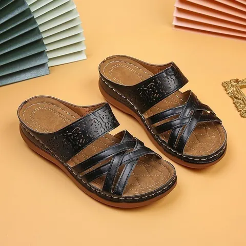 Women's Wedge Sandals Hollow Out Criss-Cross Strap Casual Roman Shoes Vintage Stitched Beach Sandals For Women Summer Comfort PVC Footwear