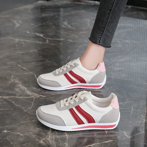 Women Casual Sneakers 2025 Autumn New PU Mesh Lace-up Running Shoes Soft Sole Flat Non-slip Student Board Shoes Retro Sport Shoes