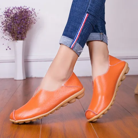 Damen Casual Rindsleder Loafer Flache Mokassins Slip-on Bequeme Autofahrschuhe Atmungsaktiv Weich Mode Flache Schuhe