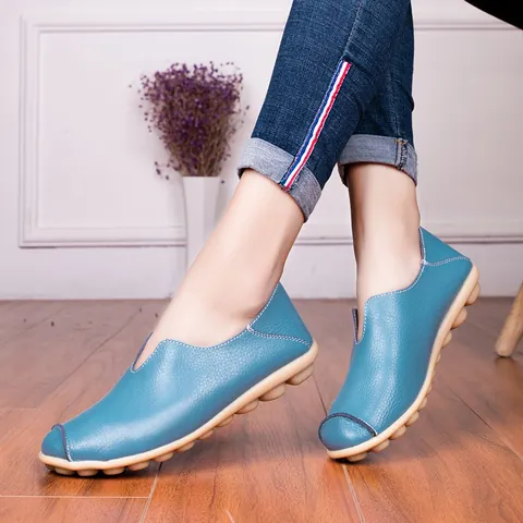 Damen Casual Rindsleder Loafer Flache Mokassins Slip-on Bequeme Autofahrschuhe Atmungsaktiv Weich Mode Flache Schuhe