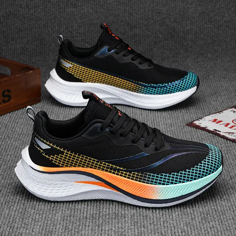 Zapatillas de Correr Unisex Placa de Carbono Transpirables Mesh Sneakers Moda Degradado de Color Amortiguación Zapatos Deportivos Casuales