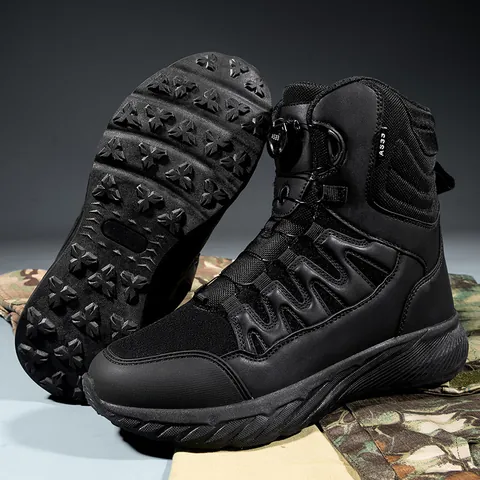 Men's Outdoor Tactical Boots Breathable Mid-Cut Combat Boots with Rotary Buckle System Camouflage Hiking Training Shoes