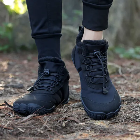 Men Women Winter Barefoot Boots Warm Faux Fur Lined High Top Snow Boots Waterproof Anti-Slip Outdoor Hiking Walking Shoes