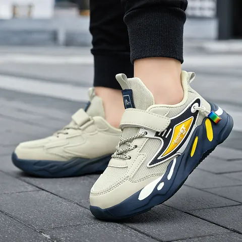 Kids Mesh Sneakers Breathable Lightweight Non-slip Running Shoes Korean Style Hook And Loop Casual Sports Shoes For Boys Girls