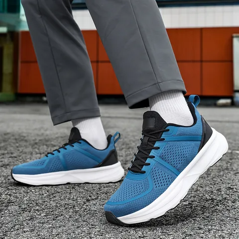 Herren Breite Zehenbox Sneaker Atmungsaktiv Flyknit Mesh Laufschuhe Gedämpft Leichtgewichtig Barfußschuhe Für Herren Sport Lässige Wanderschuhe