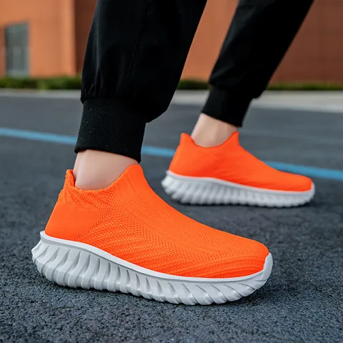 Unisex Breathable Fly-Knit Slip-On Walking Shoes Large Size Lightweight Couple Sports Sneakers Sock Style Casual Running Shoes