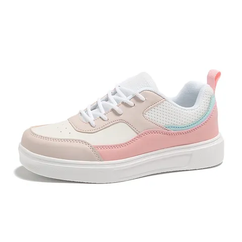 Women Fashion Color Block Sneakers Breathable Mesh Leather Skate Shoes Low Top Casual Platform Walking Shoes For Ladies